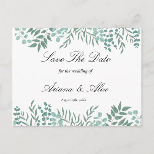 Eucalyptus Rustic Greenery Wedding Save The Date Postcard