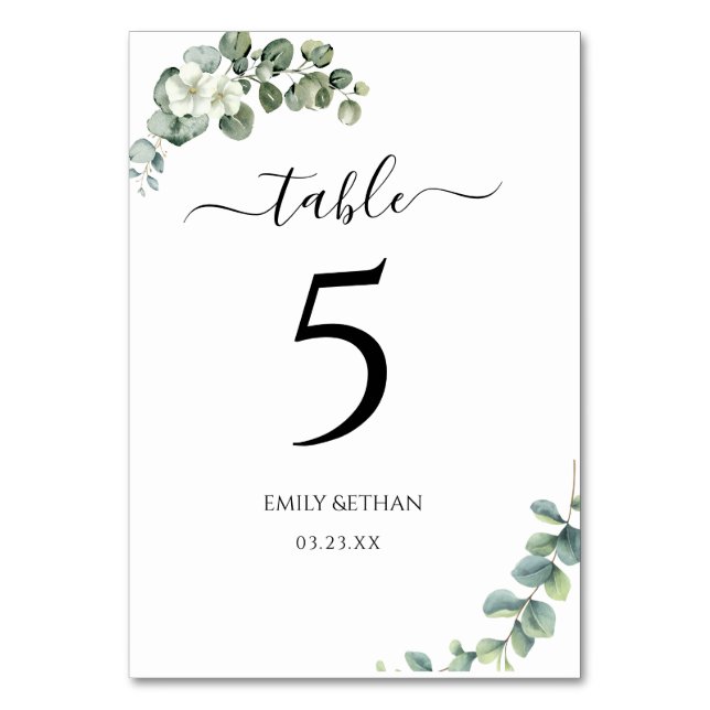 Eucalyptus Rustic Greenery Wedding Table Number (Front)