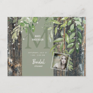Eucalyptus Rustic Photo Sage Bridal Shower Lights Invitation Postcard