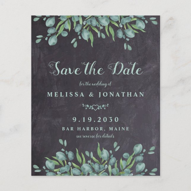 Eucalyptus Rustic QR Code Wedding Save The Date (Front)