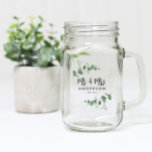 Eucalyptus rustic simple modern mr and mrs favour mason jar<br><div class="desc">Budget beautiful delicate eucalyptus foliage wedding or anniversary Mr and Mrs personalised favour mason jar design. Modern elegant on trend sage green,  black,  navy blue and white stylish contemporary rustic collection.</div>