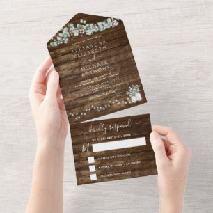Eucalyptus Rustic Wedding String Lights All In One Invitation
