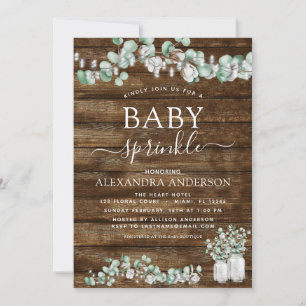 Eucalyptus Rustic Wood Baby Sprinkle Lights Jar Invitation