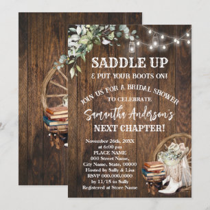 Eucalyptus Saddle Up Boots & Books Bridal Shower Invitation
