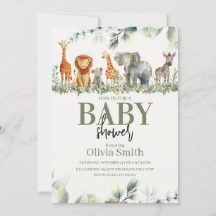 Eucalyptus Safari Animals baby shower Invitation