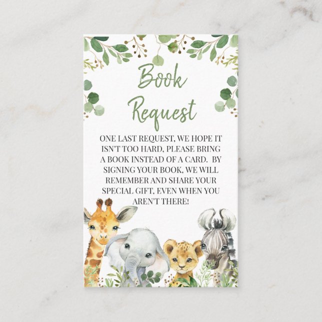 Eucalyptus Safari Baby Shower Book Request Insert (Front)