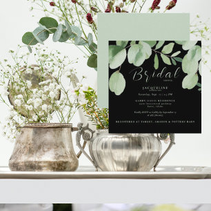 Eucalyptus Sage & Black Square Bridal Shower  Invitation