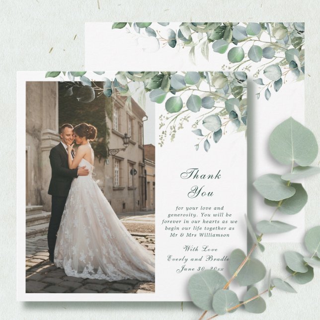 Eucalyptus Sage Emerald Script Wedding Thank You Invitation (Creator Uploaded)