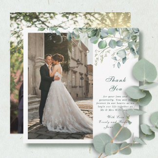 Eucalyptus Sage Emerald Script Wedding Thank You Invitation