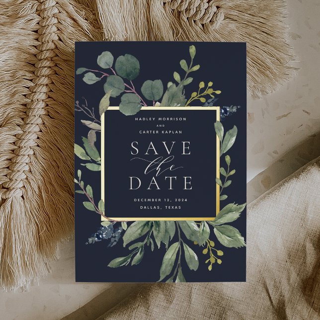 Eucalyptus & Sage Foil Save the Date Card (Creator Uploaded)