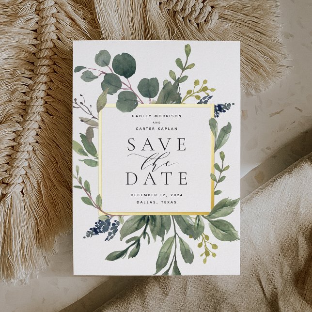 Eucalyptus & Sage Foil Save the Date Card (Creator Uploaded)