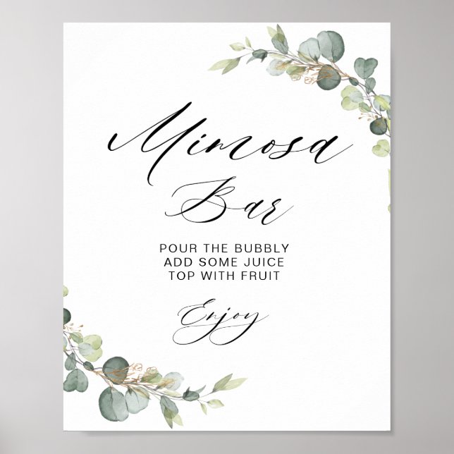 eucalyptus sage green bridal shower mimosa bar poster (Front)