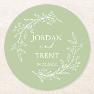 Eucalyptus Sage Green Custom Wedding Paper Coaster
