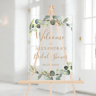Eucalyptus Sage Green Floral Bridal Shower Acrylic Sign
