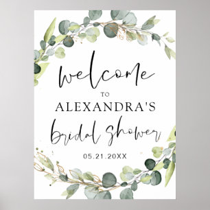 Eucalyptus Sage Green Floral Bridal Shower  Poster