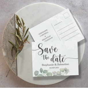 Eucalyptus Sage Green Foliage Save the Date Postcard