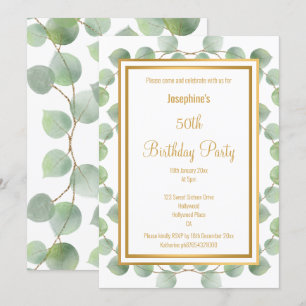 EUCALYPTUS SAGE GREEN GOLD BIRTHDAY INVITATION