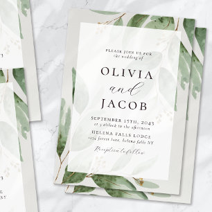 Eucalyptus Sage Green Gold Wedding Invitation