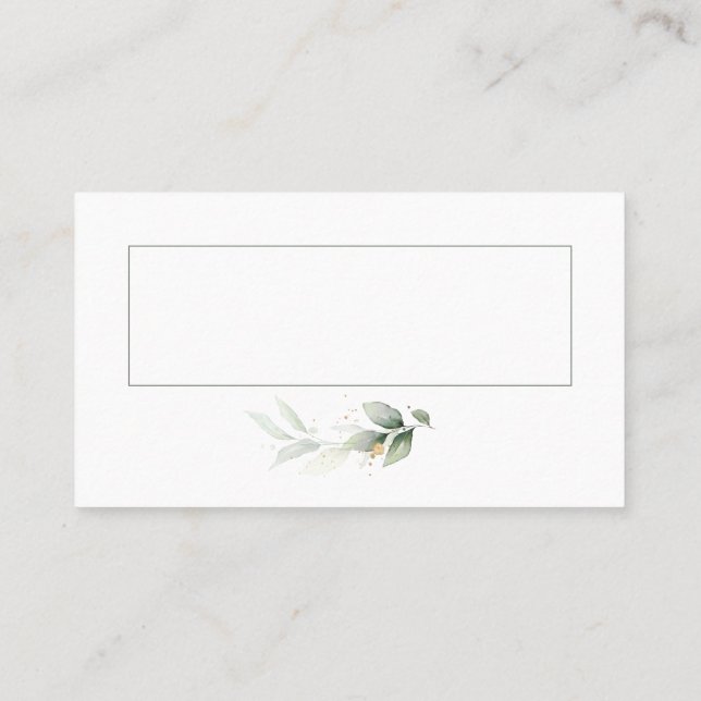 Eucalyptus sage green gold wedding save the date p place card (Back)