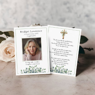 Eucalyptus sage green memorial photo prayer card