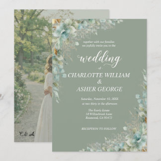 Eucalyptus Sage Green Photo Wedding Invitation