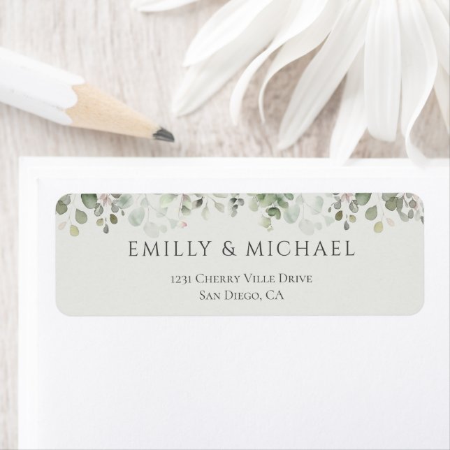 Eucalyptus Sage Green Wedding Return Address Label (Insitu)
