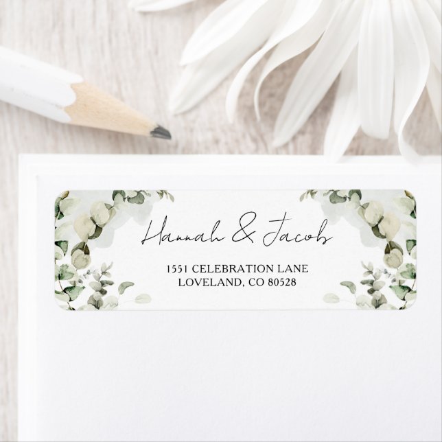 Eucalyptus Sage Green Wedding Return Address Label (Insitu)