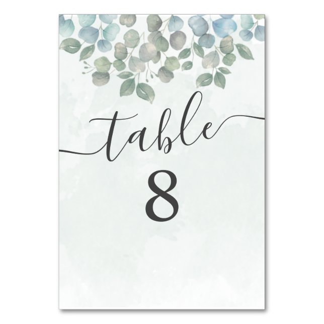 Eucalyptus Sage Green Wedding Table Card (Front)