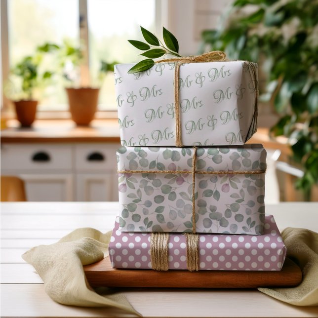 Eucalyptus  sage green wedding  wrapping paper sheet (Creator Uploaded)