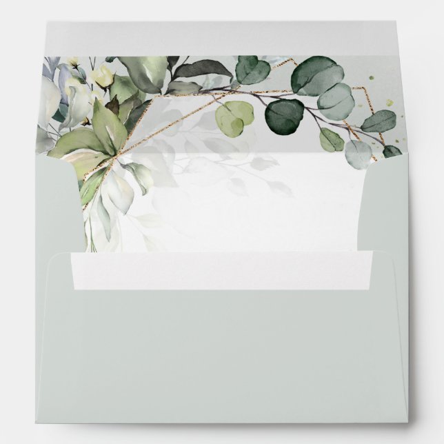 Eucalyptus Sage Greenery Modern Geometric Wedding Envelope (Back (Bottom))