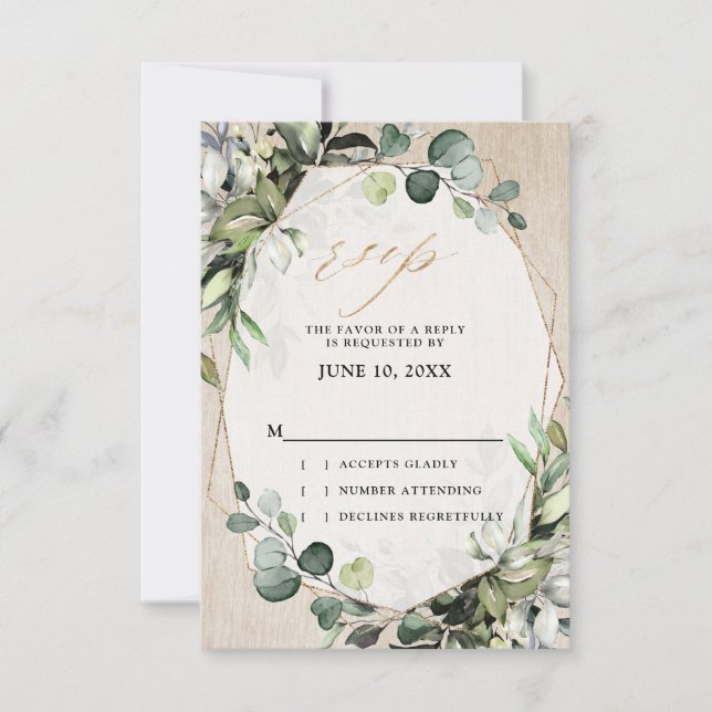 Eucalyptus Sage Greenery Modern Geometric Wedding  RSVP Card (Front)
