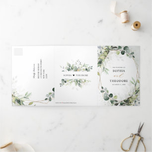 Eucalyptus Sage Greenery Modern Geometric Wedding  Tri-Fold Announcement