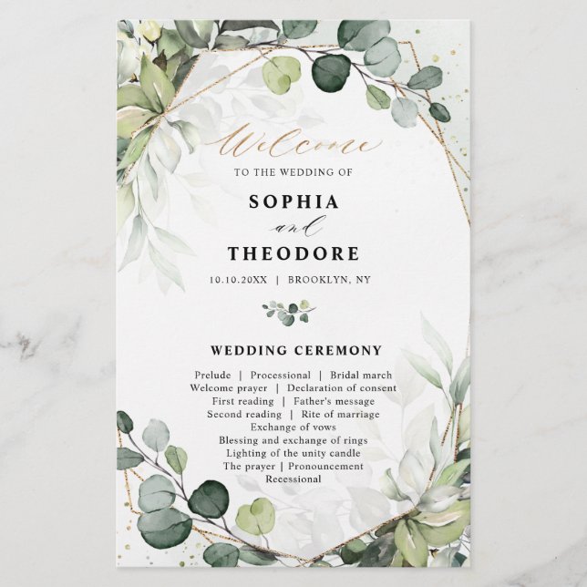 Eucalyptus Sage Greenery Modern Wedding Program (Front)