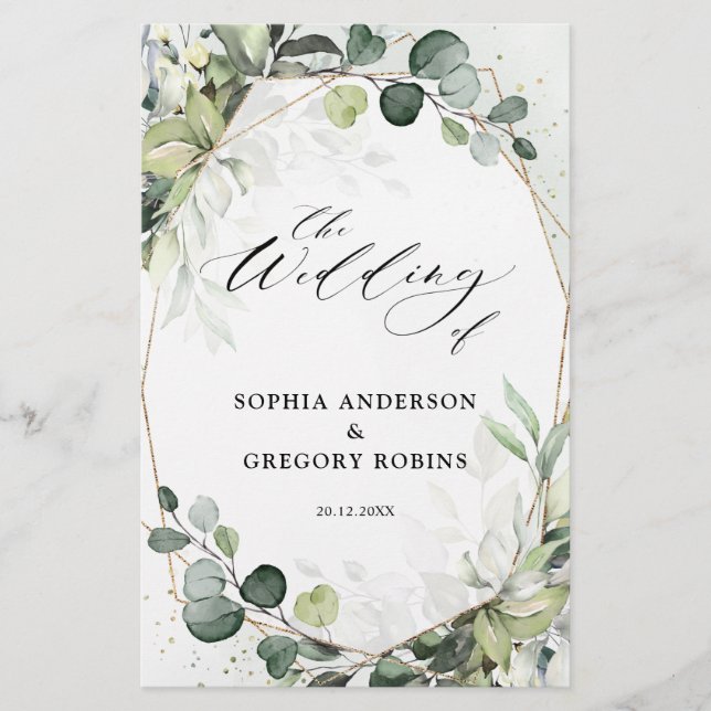 Eucalyptus Sage Greenery Modern Wedding Program (Front)