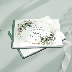 Eucalyptus Sage Sweet Sixteen Green Gold Guest   Book