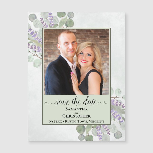Eucalyptus Sage Wedding Save Date Photo Magnet (Front)