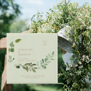 Eucalyptus Sage Wedding Square Save the Date Magnet