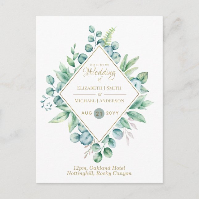 Eucalyptus Save Date, Wedding Invite RSVP Postcard (Front)