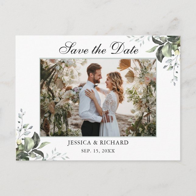 Eucalyptus Save the Date PHOTO Invitation Postcard (Front)