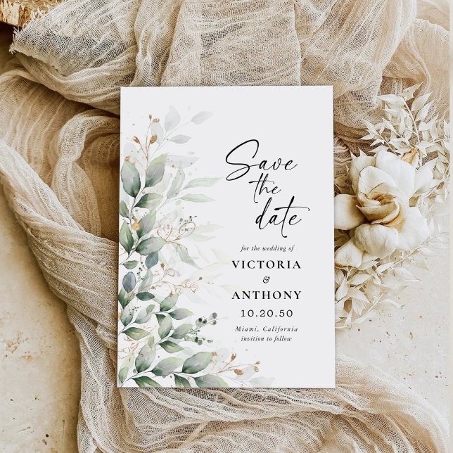 Eucalyptus Save The Date with Photo Flat Card (Creator Uploaded)