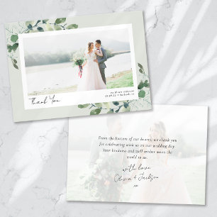 Eucalyptus Script 2 Photo Wedding Thank You Card