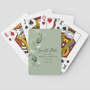 Eucalyptus Script Botanical Wedding Save the Date Playing Cards