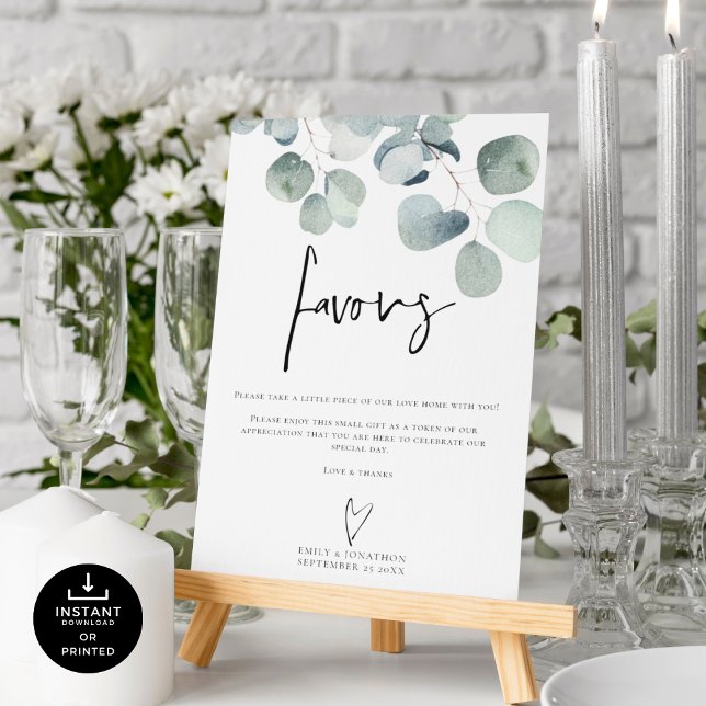 Eucalyptus Script Favours Printable Wedding Sign (Creator Uploaded)