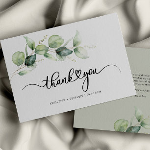 Eucalyptus Script Green Foliage Wedding Thank You Card