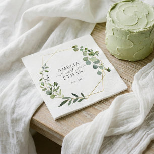 Eucalyptus Script Heart Wedding Napkin