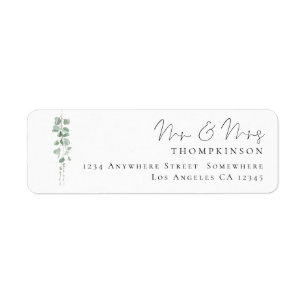 Eucalyptus Script Mr Mrs Wedding Return Address Label