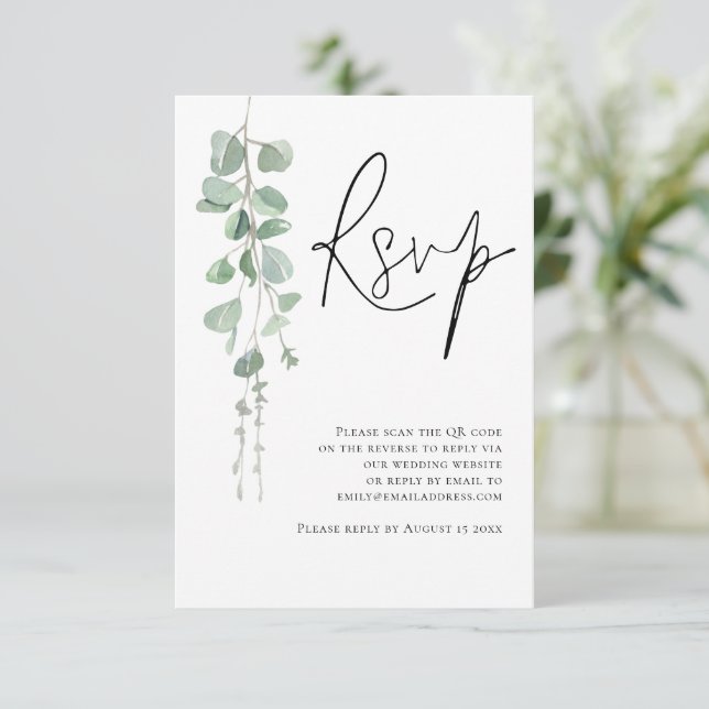 Eucalyptus Script QR Code Wedding RSVP (Standing Front)