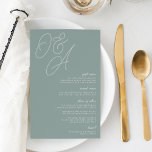 Eucalyptus | Script Watermark Monogram Wedding<br><div class="desc">A beautiful typography based wedding menu card featuring your initials in oversized script lettering at the top, in tone on tone shades for a watermark effect. Personalise with your menu items beneath, aligned at the right. Our Eucalyptus colorway is an elegant mix of dusty greens, featuring pale green and white...</div>