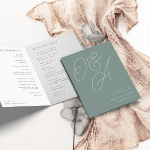Eucalyptus Script Watermark Monogram Wedding Program