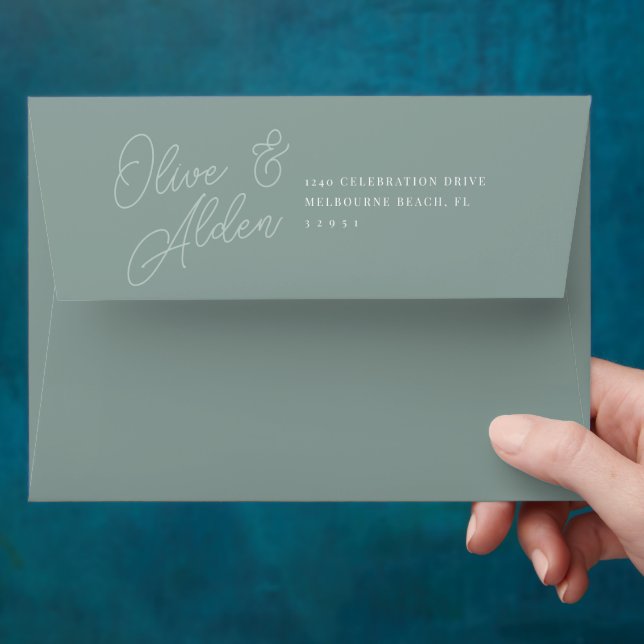 Eucalyptus | Script Watermark Wedding 5x7 Envelope (Hand)